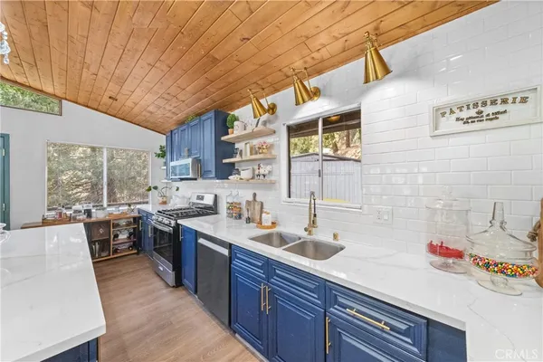 a kitchen with lots of counter top space