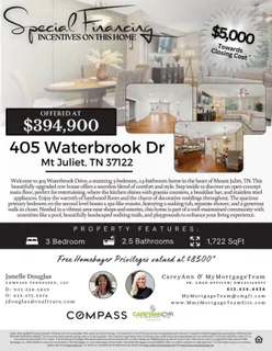 $386,900 | 405 Waterbrook Drive, Mount Juliet, TN 37122