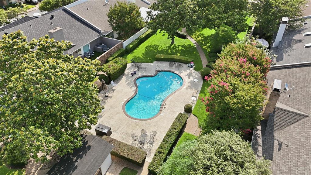 4310 Forest Bend Road Dallas, TX 75244 - Photo 37 of 40 Freeform swimming pool surrounded by a spacious concrete patio and manicured lawn