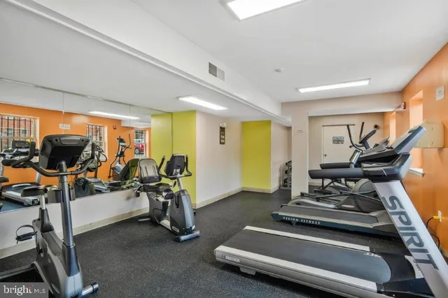 a view of a room with gym equipment