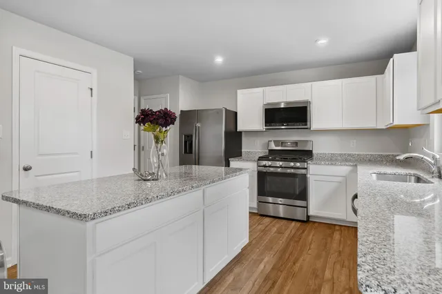 a kitchen with stainless steel appliances granite countertop a stove a sink and a refrigerator