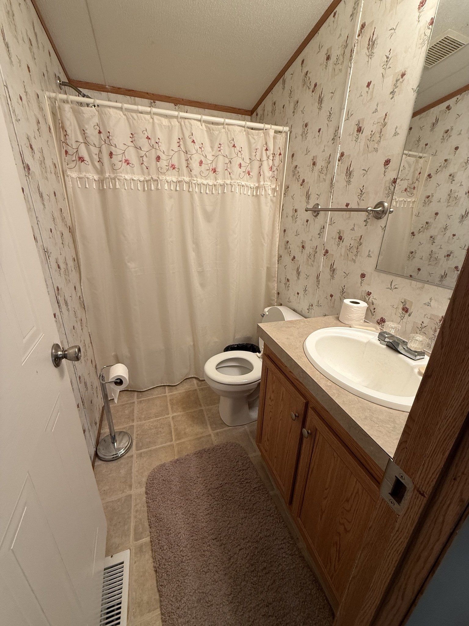 213 Alps Drive Hohenwald, TN 38462 - Photo 11 of 17 a bathroom with a sink a toilet and shower curtain