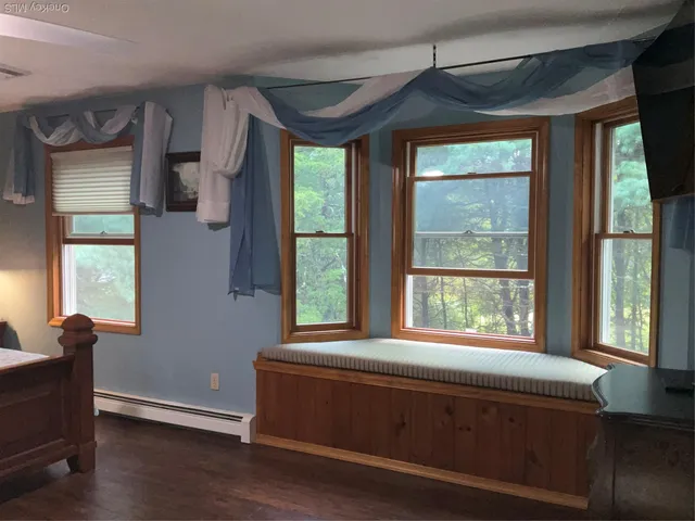 a living room with a large window