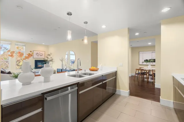 a kitchen with lots of counter top space