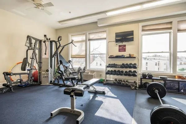 a view of a room with gym equipment