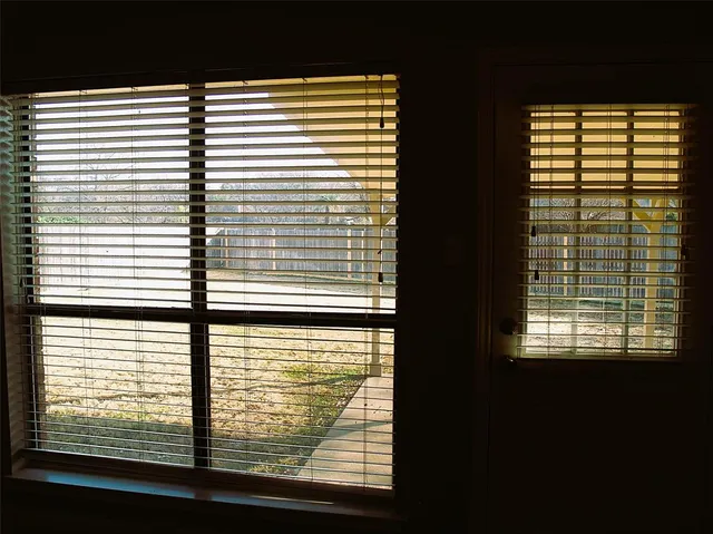 a view of a balcony from window