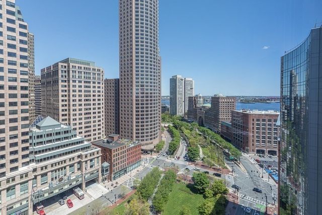 a city view with tall buildings