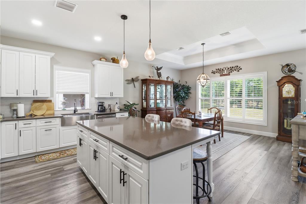9689 East White Egret Path Inverness, FL 34450 - Photo 9 of 44 a large kitchen with granite countertop a stove a sink a center island and windows