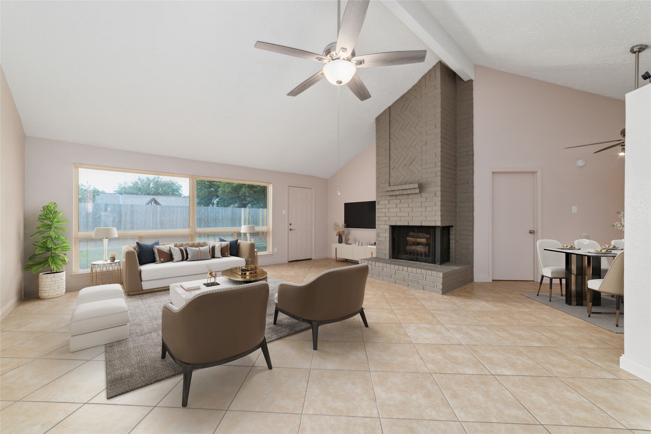 21603 Slippery Creek Lane Spring, TX 77388 - Photo 10 of 28 a living room with furniture a fireplace and a large window