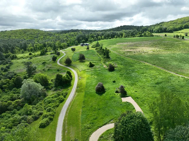 a view of a garden with an buildings