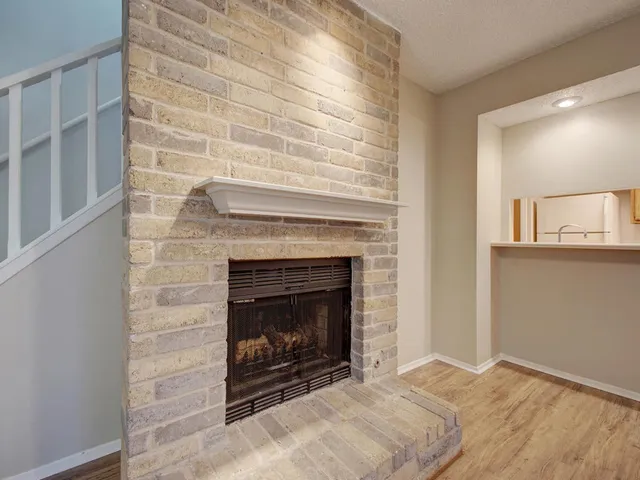 a room with a fireplace