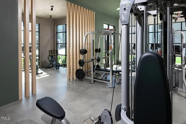 a room with gym equipment