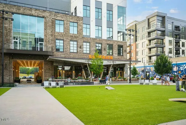 a view of a building with a street