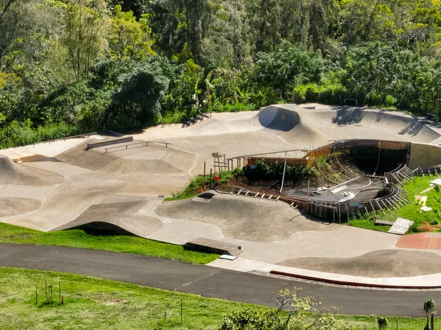 an aerial view of residential houses with outdoor space and trees