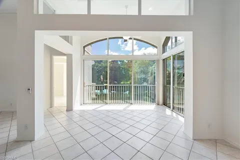 a view of a room with windows