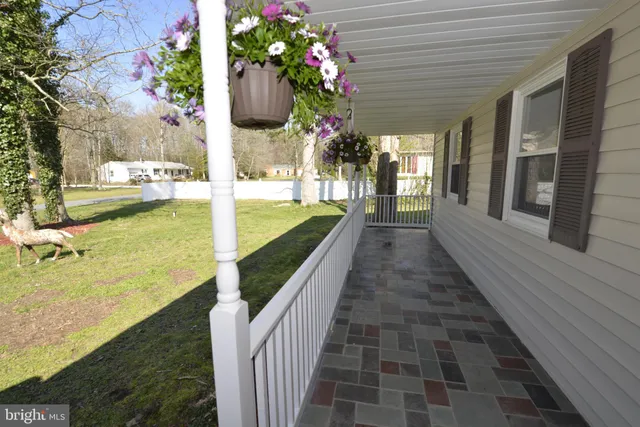 a view of a backyard with pathway