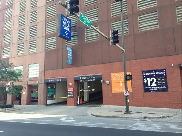 a front view of a building with street view