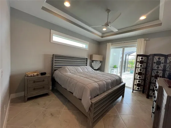 a bedroom with a bed and a closet