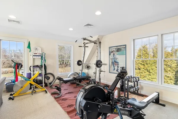 a view of a room with gym equipment