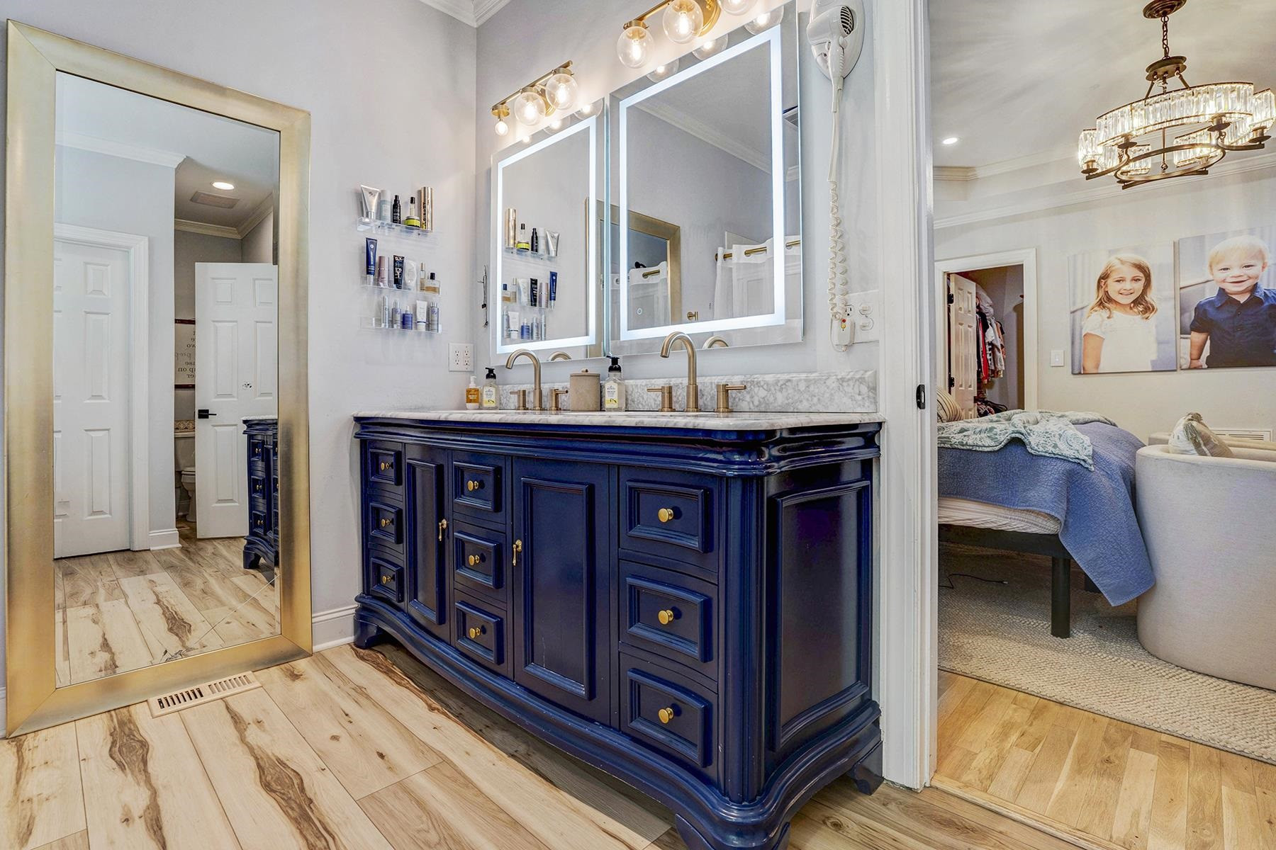163 Winfred Drive Raleigh, NC 27603 - Photo 30 of 39 a bathroom with a granite countertop sink and a mirror
