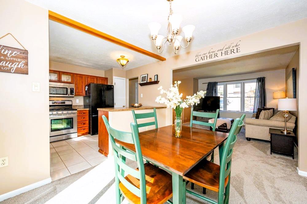 24 Lynmar Road Pittsburgh, PA 15209 - Photo 10 of 39 a dining room with furniture a kitchen view and chandelier
