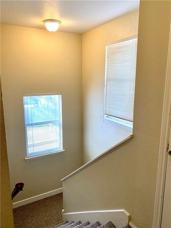 503 East 38th Street, Unit B Austin, TX 78705 - Photo 8 of 11 Staircase featuring carpet flooring and a textured wall
