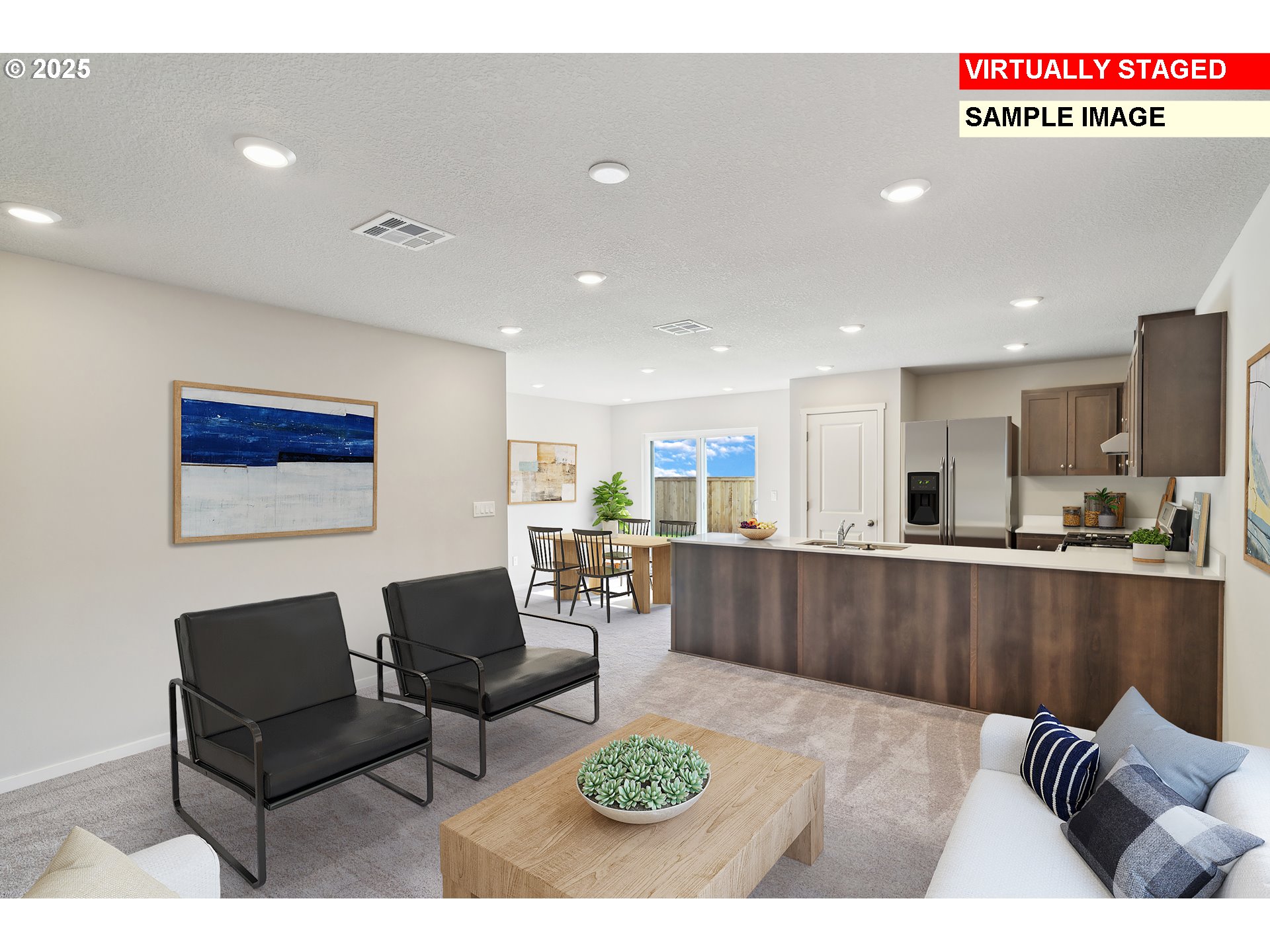 25221 Tanglewood Way Veneta, OR 97487 - Photo 3 of 18 a living room with furniture a refrigerator and kitchen countertops
