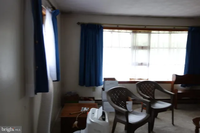 a living room with furniture a rug and a window