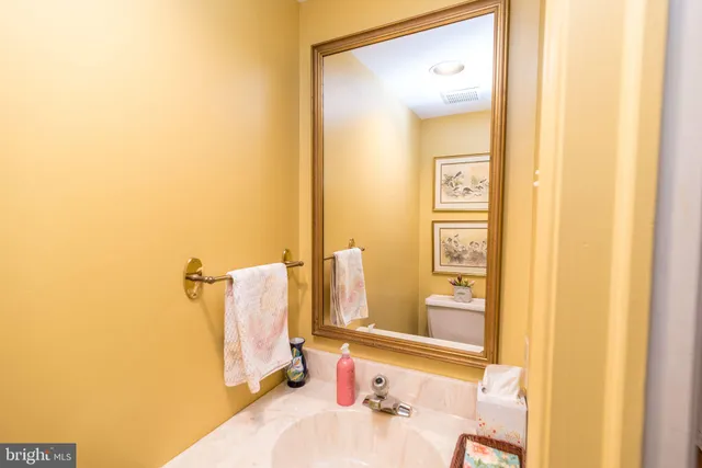 a bathroom with a sink vanity and a mirror