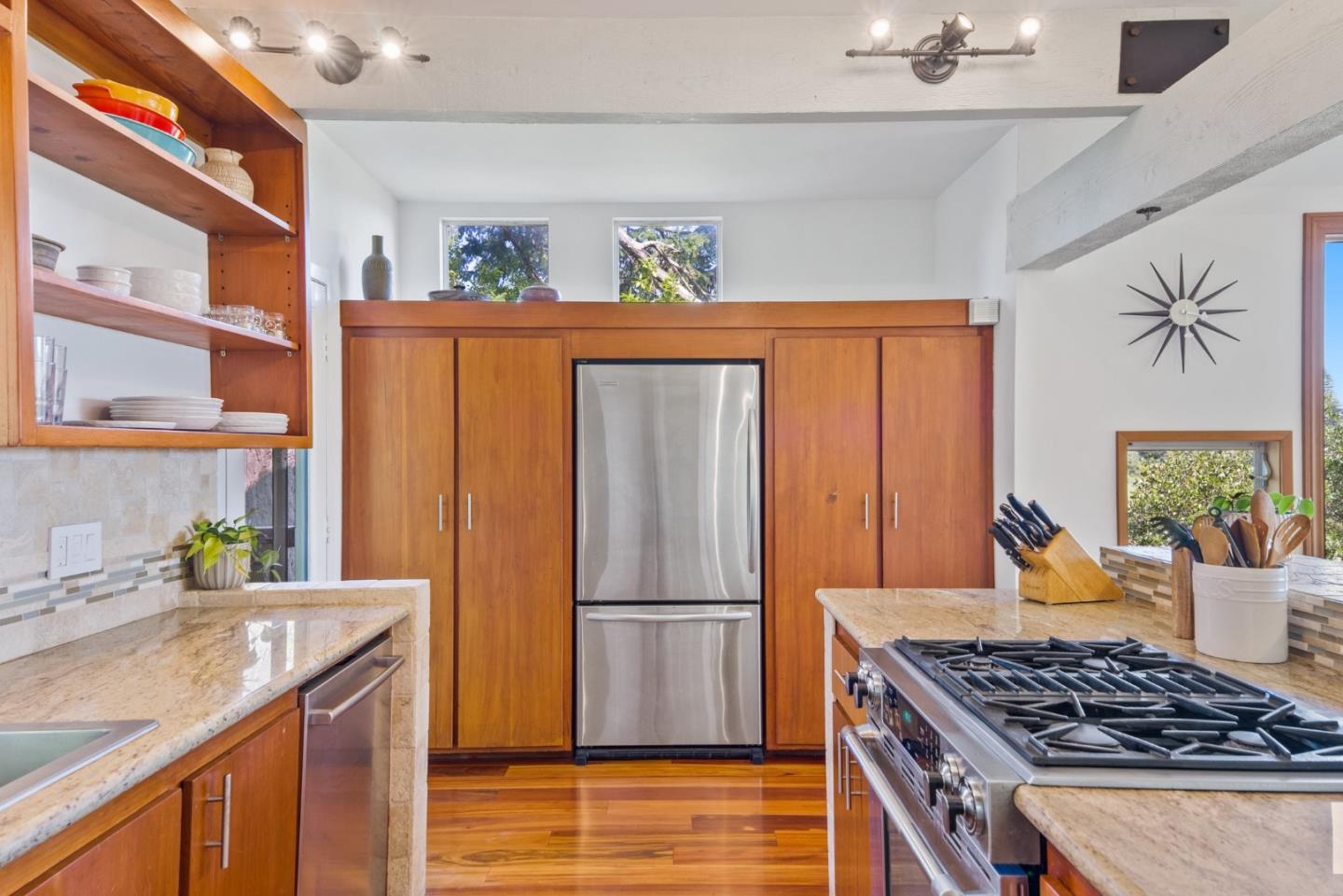 540 Olaughlin Road Santa Cruz, CA 95065 - Photo 16 of 42 a kitchen with stainless steel appliances granite countertop a refrigerator and a sink