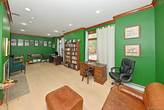 a workspace with furniture