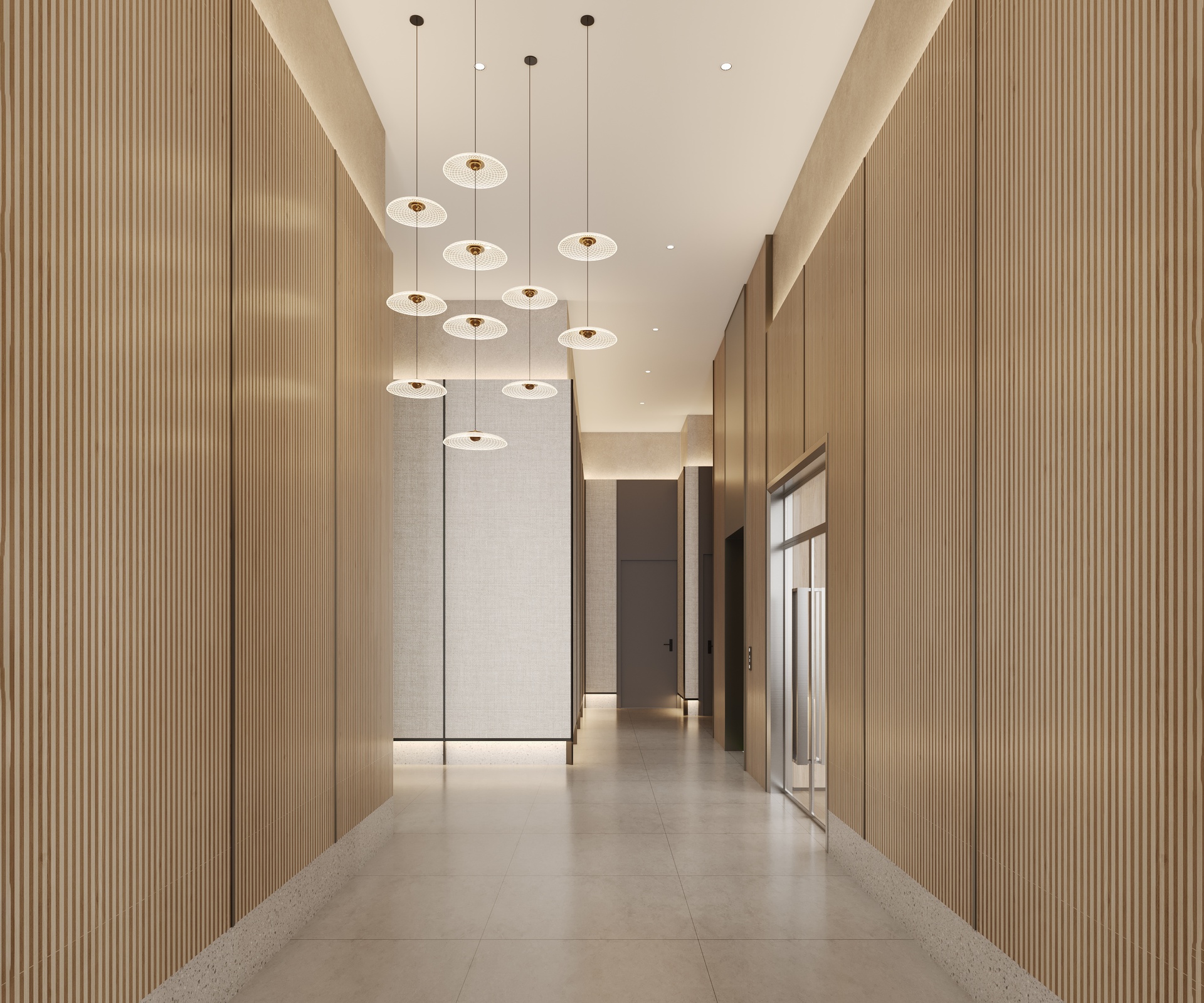 1027 Bushwick Avenue, Unit 2D Brooklyn, NY 11221 - Photo 12 of 14 a view of a hallway with chandelier fan and glass door