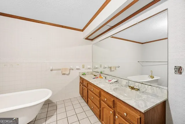 a bathroom with a double vanity sink toilet and a bathtub