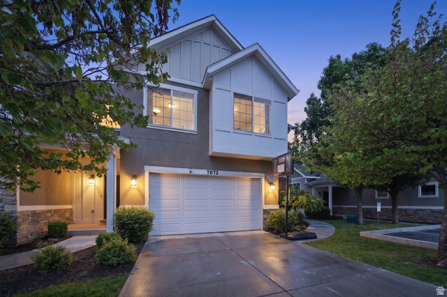 Modern two-story residence with a two-car garage