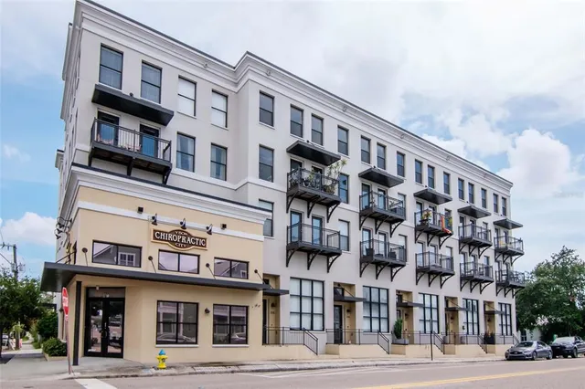 a view of a building with a street