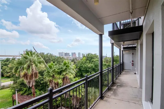a view of a city from a balcony