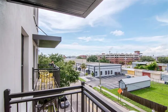 a view of a city from a balcony