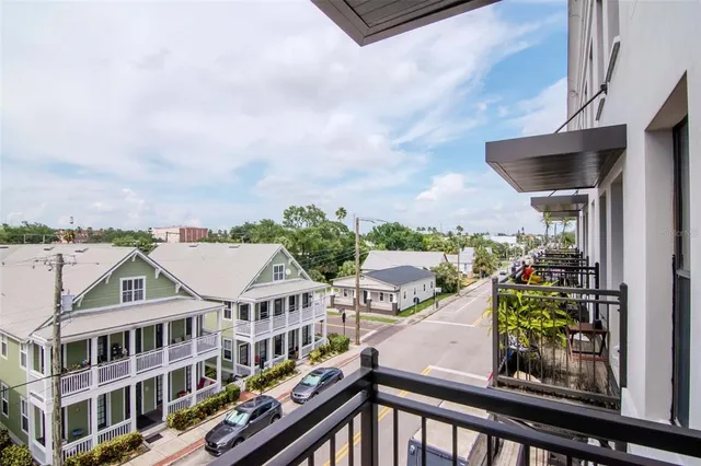 a view of a city from a balcony