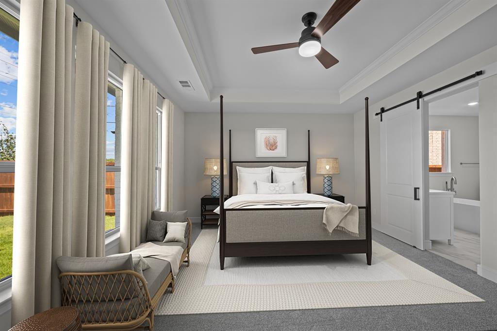 11549 Wulstone Road Fort Worth, TX 76052 - Photo 11 of 35 a bedroom with a bed and a chandelier