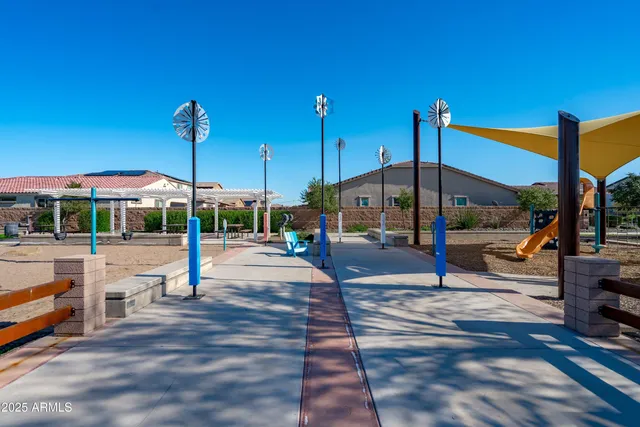 a view of a park with slide