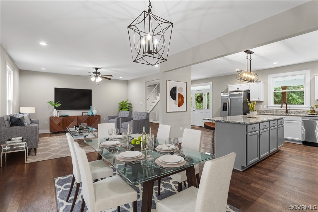 6704 Courthouse Road Church Road, VA 23833 - Photo 1 of 27 a view of a dining room with furniture wooden floor and chandelier