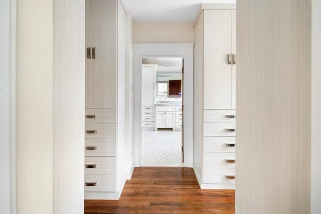a view of a bedroom from the hallway