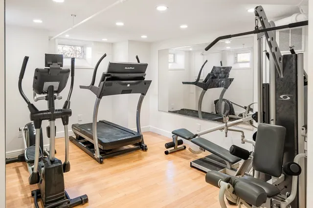 a view of a room with gym equipment