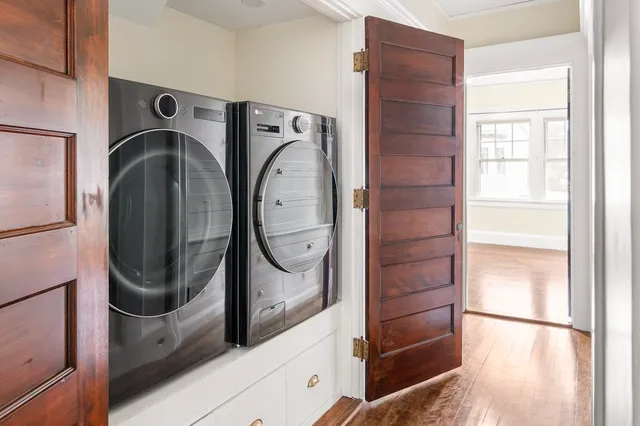 a utility room with dryer and washer