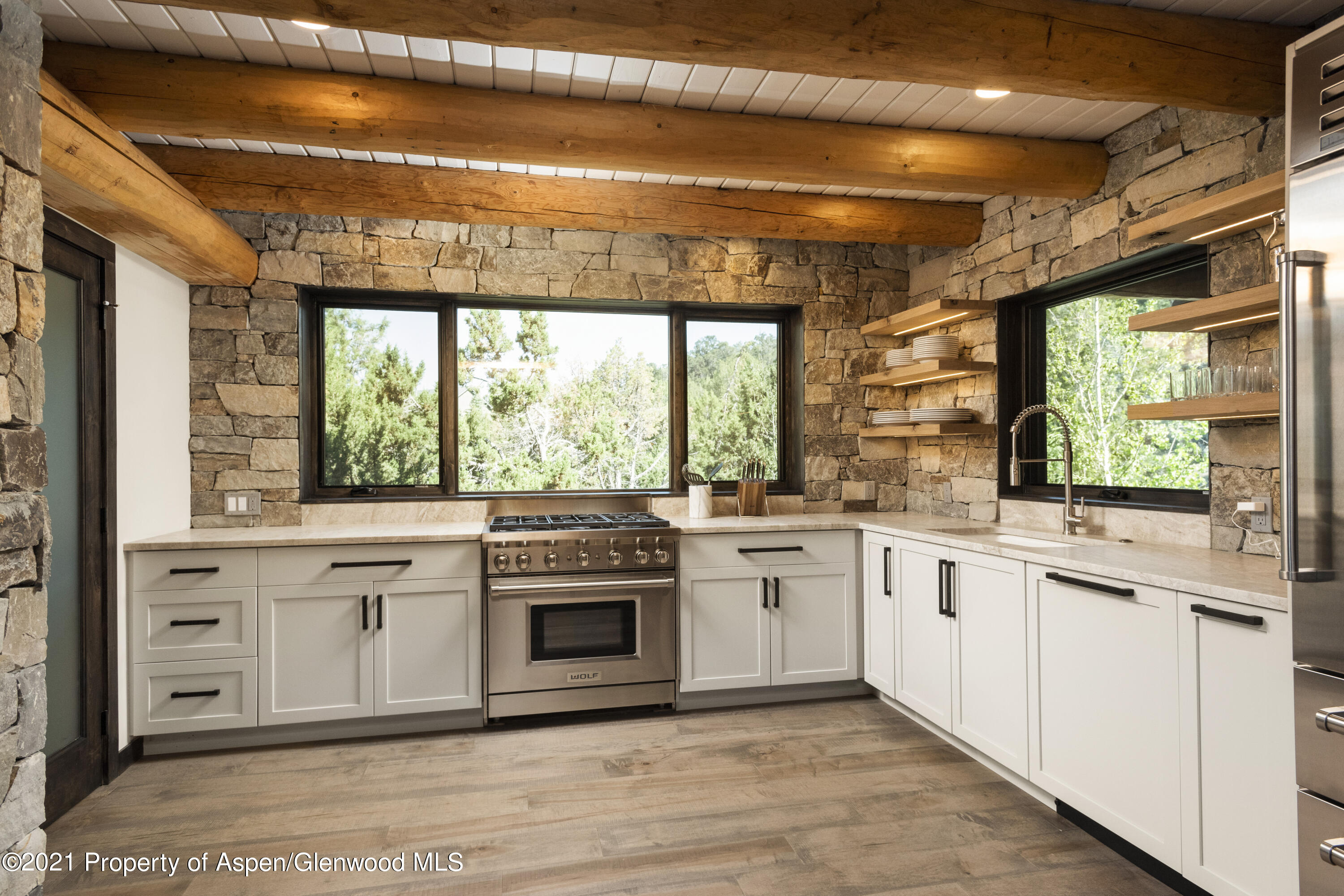 844 Hillcrest Drive Basalt, CO 81621 - Photo 3 of 24 a large kitchen with stainless steel appliances granite countertop a stove and white cabinets