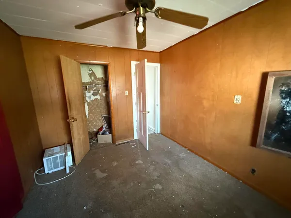 a view of a room with painted walls