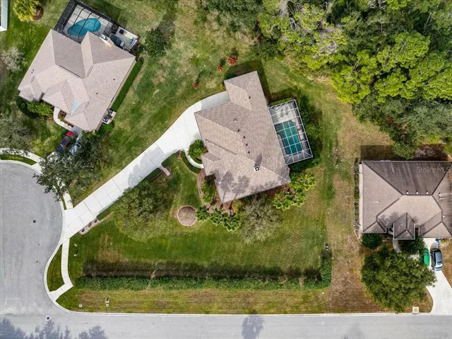 an aerial view of a house