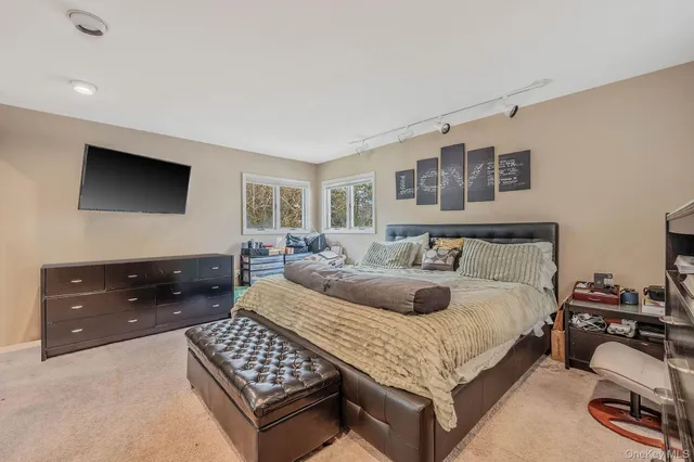 a bedroom with a bed and a couch