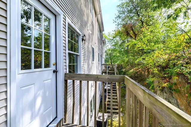 a view of a balcony with an outdoor space