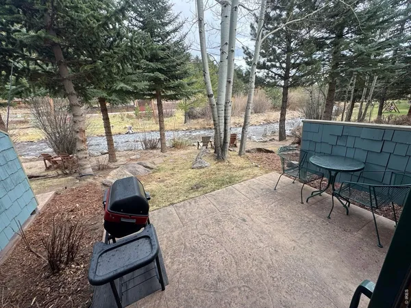 a view of a two chairs in the patio